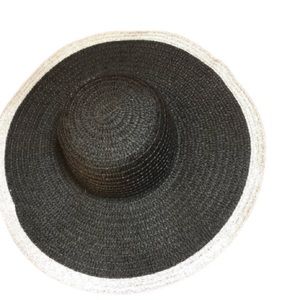 Chatties black wide brim beach hat with silvery  white trim